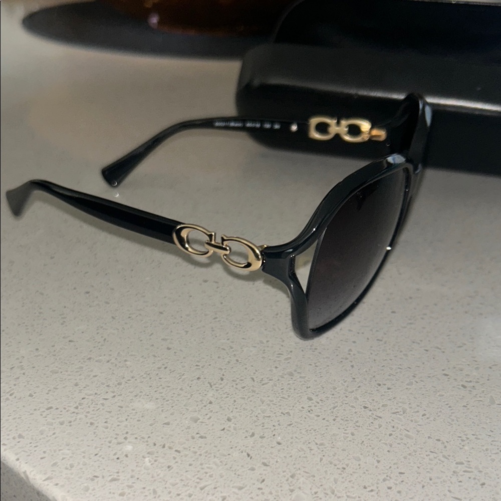 Coach Black Sunglasses with Gold Detailing
